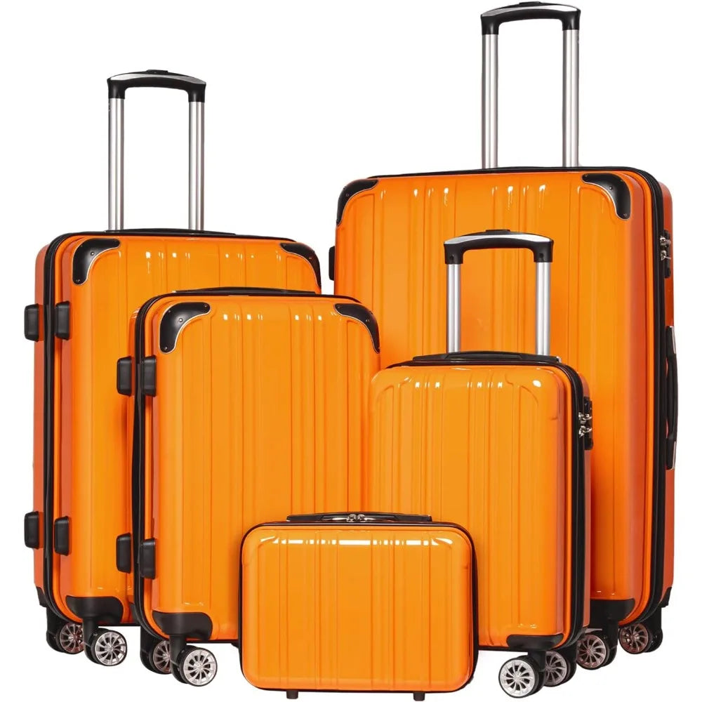 Expandable Coolife Luggage Set: 3-Piece PC+ABS Spinner Suitcases in 20, 24, and 28 Orange Carry-On