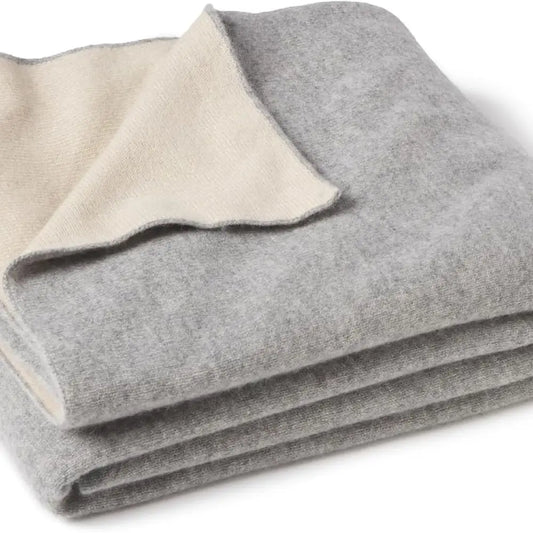 Reversible Throw Blanket - Ultra Soft Accent Blanket for Couch, Sofa & Bed Made with 100% Inner Mongolian Cashmere - Crafted Hom