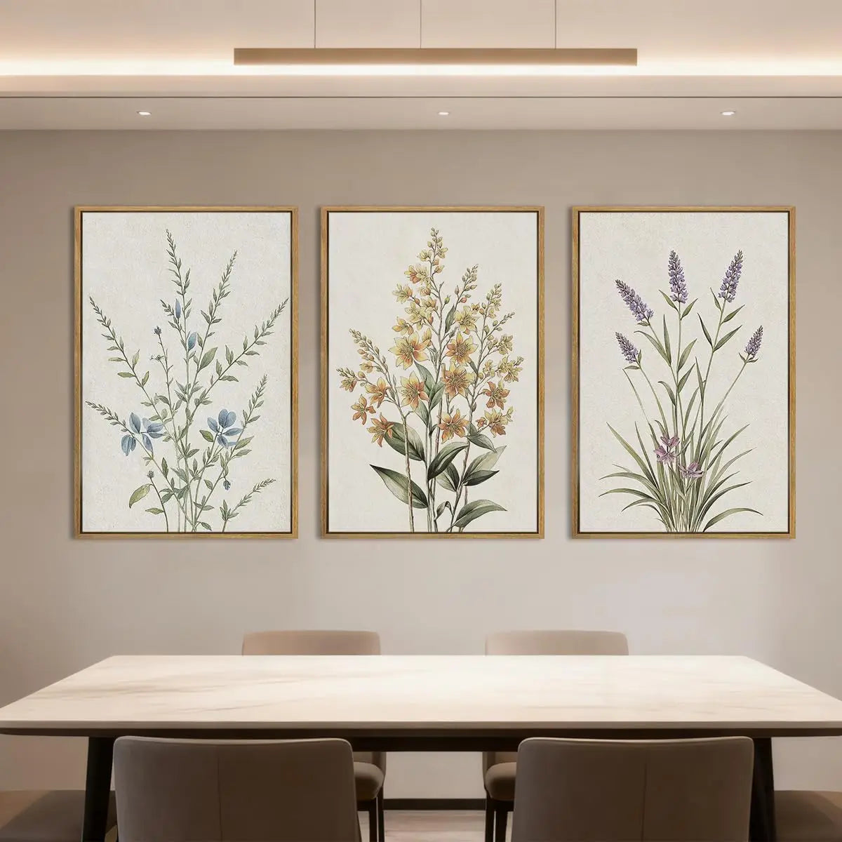 Minimalist Botanical Wall Art, Neutral Floral Prints in Beige, Modern Decor for Living Room Bedroom Office, 16x24 Inches Framed