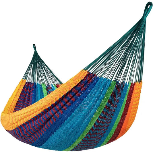 Portable Double Mayan Hammock - 10.5ft Soft Rope, Outdoor with Carry Bag, 550 lbs Capacity, Multicolor