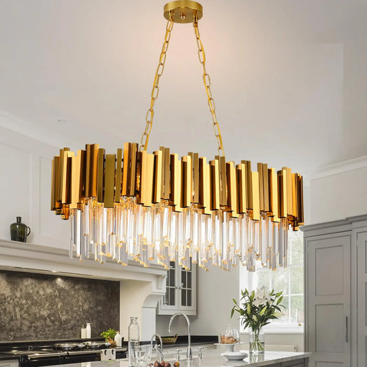 Modern Gold Crystal Chandelier, Luxury Oval Chain K9 Crystal Chandelier Light Fixture-kitchen island/dining room/living room/bar