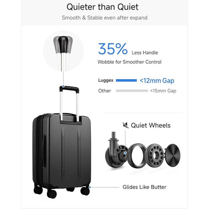 LUGGEX 22x14x9 Inch Expandable Polycarbonate Carry-On Suitcase with Front Pocket - FX-Core Black, 20 Inch