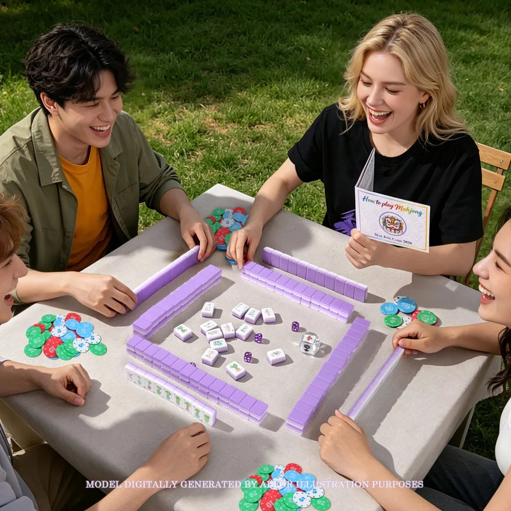 4-Layer Engraved American Mahjong Set 160 Acrylic Mah Jongg Tiles Family Party Club Board Game Mahjong Title with Dice Rule Card