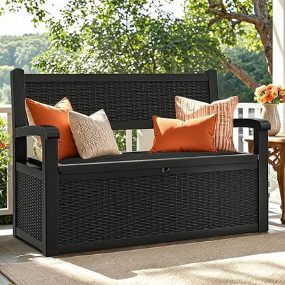 70 Gallon Deck Bench with Storage, Outdoor Storage Box Bench with Armrests for Patio Garden Pool Porch, Waterproof&Lock