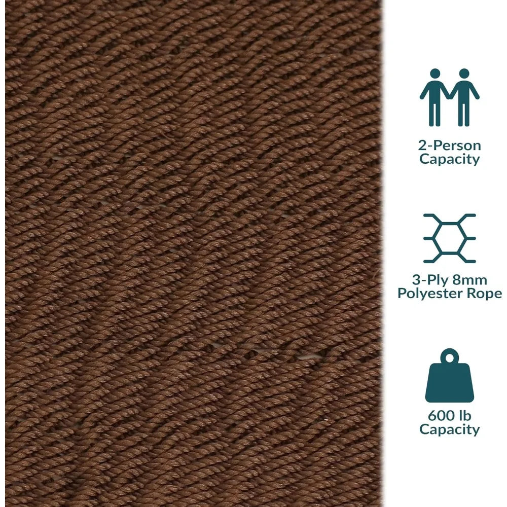 Sunnydaze Soft-Spun Polyester Rope Double Hammock for Outside - 600-Pound Weight Capacity Extra Large Hammock - Mocha