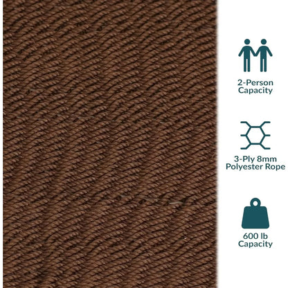Sunnydaze Soft-Spun Polyester Rope Double Hammock for Outside - 600-Pound Weight Capacity Extra Large Hammock - Mocha