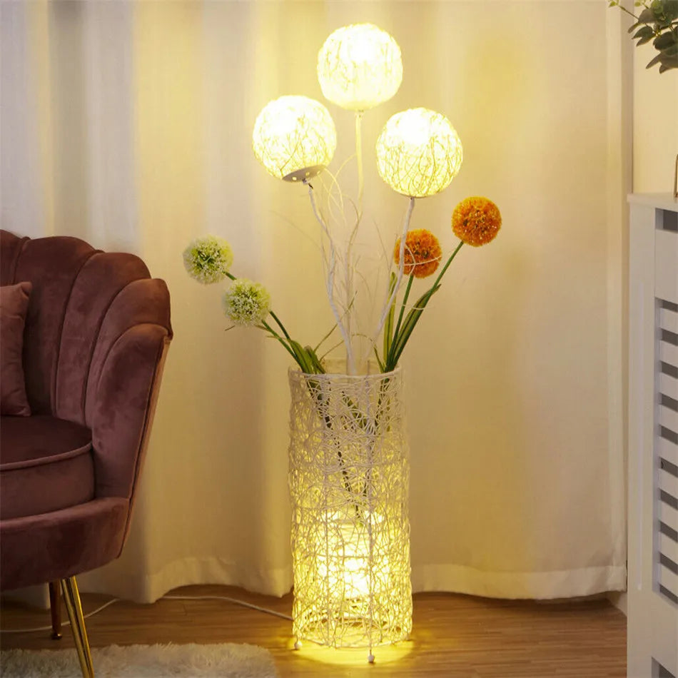 LUVODI Dimmable Floor Lamp with Shelves Modern Standing Lamp with Shade Creative Design LED Rattan Light Tree Lantern