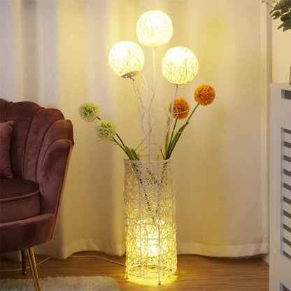 LUVODI Dimmable Floor Lamp with Shelves Modern Standing Lamp with Shade Creative Design LED Rattan Light Tree Lantern