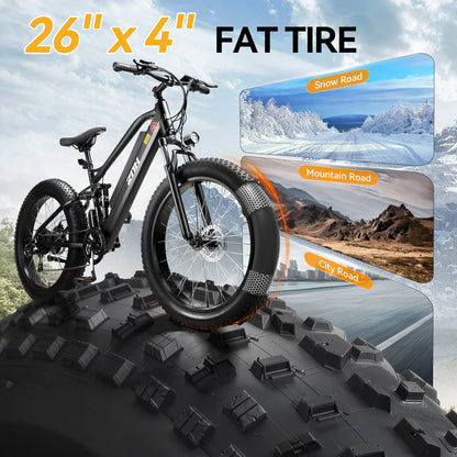 【1 Year Warranty】ZNH Electric Bicycle for Adults,1000W,48V 13Ah Battery, 26MPH Electric Bike, 26*4 Inch Fat Tire E-bike,UL 2849