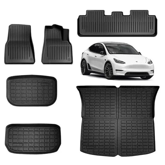 6-Piece Set Suitable for Tesla for Model Y for 2019-2024 Car TPE Left-Hand Drive 5-Seater All-Weather 3D Anti Slip TPE Floor