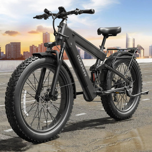 PUCKIPUPPY Mountain Electric Bike 1350W, 48V 30AH Dual Battery Ebike 130 Miles Long Range Full Suspension E bike 26" Fat Tire