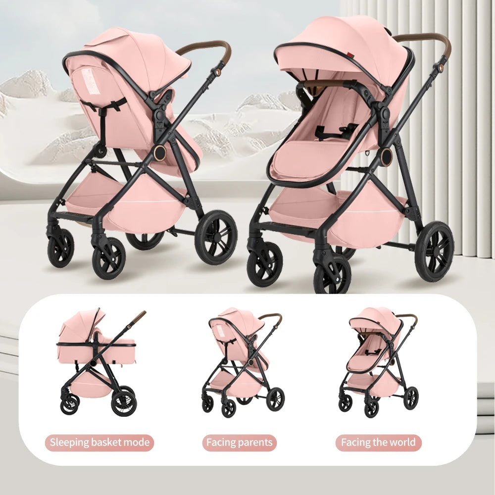 Baby 2 in 1 Baby Stroller Pushchair High Landscape Reversible Foldable Portable Stroller Newborn Pram