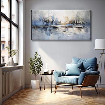 Blue and White Abstract Wall Art Large Framed Canvas Painting for Living Room Bedroom Office Decor Ready to Hang 30x60 Inches