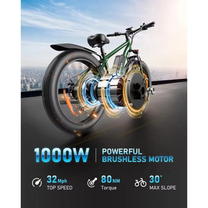 New Electric bicycle 26-inch 1000W 48V 15AH lithium battery electric bike, the first choice for smooth and comfortable travel