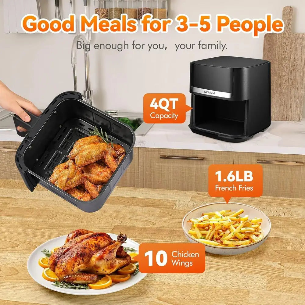 Air Fryer 4.2 Qt Oven, 8-in-1 Multicooker with Non-Stick Basket, Air Fryer with Preset Function, Cooker for Healthy and Low-Oil