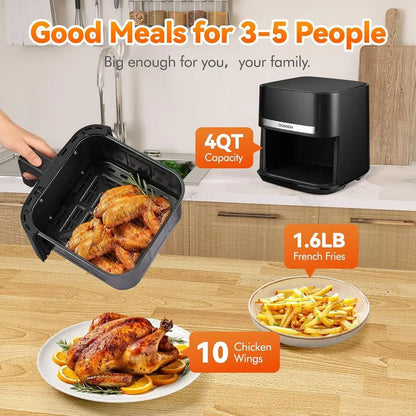 Air Fryer 4.2 Qt Oven, 8-in-1 Multicooker with Non-Stick Basket, Air Fryer with Preset Function, Cooker for Healthy and Low-Oil