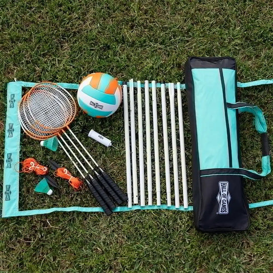 20' Outdoor Volleyball and Badminton Set with Adjustable Steel Poles and Accessories， shuttlecock
