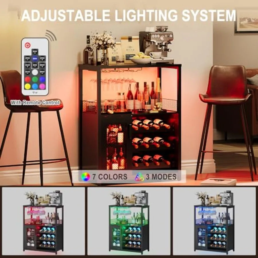 Wine Bar Cabinet with LED Lights, Liquor Cabinet with Storage