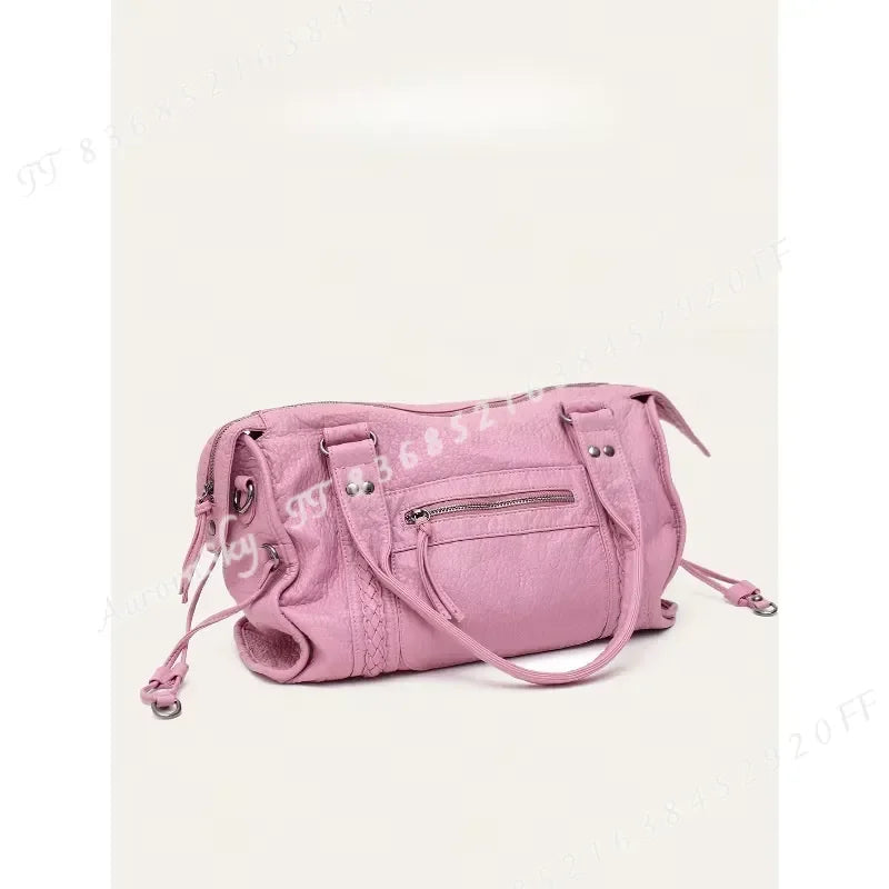 Women Casual Street Style PU Leather Tote Bag with Zipper Pockets and Braid Decor Fits 13 Inch Laptop Large Capacity