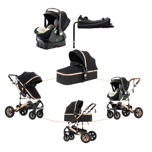 Baby Stroller Combo Car Seat,Baby Travel System with Isofix Base,Baby Carriage 3in1 Reversible Foldable Standard Stroller