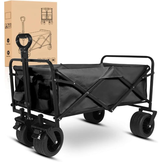 Foldable Wagon - 300lbs Collapsible Garden Carts with All Terrain Wheels for Outdoor Camping Sports Shopping Gardening - Heavy