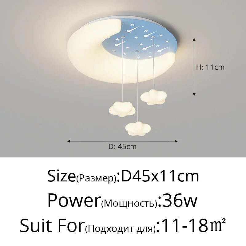 Nordic Moon Star Design Cream Style Led Ceiling Lamp Dimmable for Child Bedroom Study Home Decor Acrylic Hanging Light Fixture