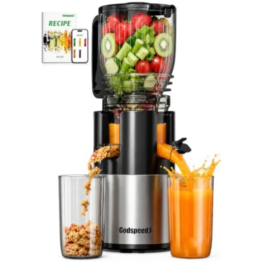 Cold Press Juicer For Home Use, Stainless Steel, Silver, 6 Inch Large Feed Chute For Whole Fruits And Vegetables