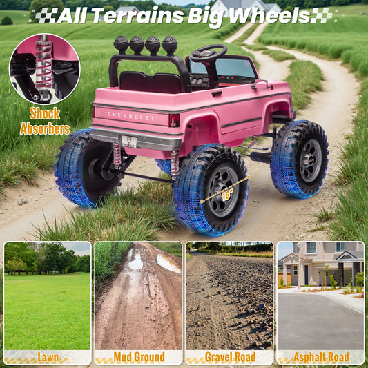 24V Ride on Car, Licensed Chevrolet Cheyenne Truck w/4X200W Motor, Remote Control, Decoration Streamer, 24 Volt Ride on Toys Pow