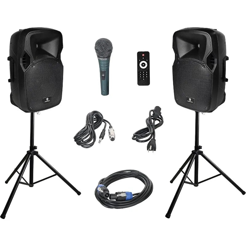 Party 12 12-Inch 1000 Watts 2-Way Powered PA Speaker System Combo Set with Bluetooth/USB Drive Read Function/SD Card Rea