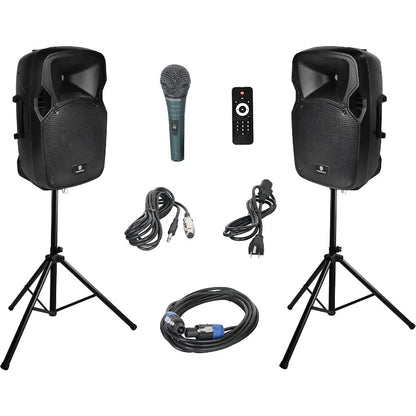 Party 12 12-Inch 1000 Watts 2-Way Powered PA Speaker System Combo Set with Bluetooth/USB Drive Read Function/SD Card Rea