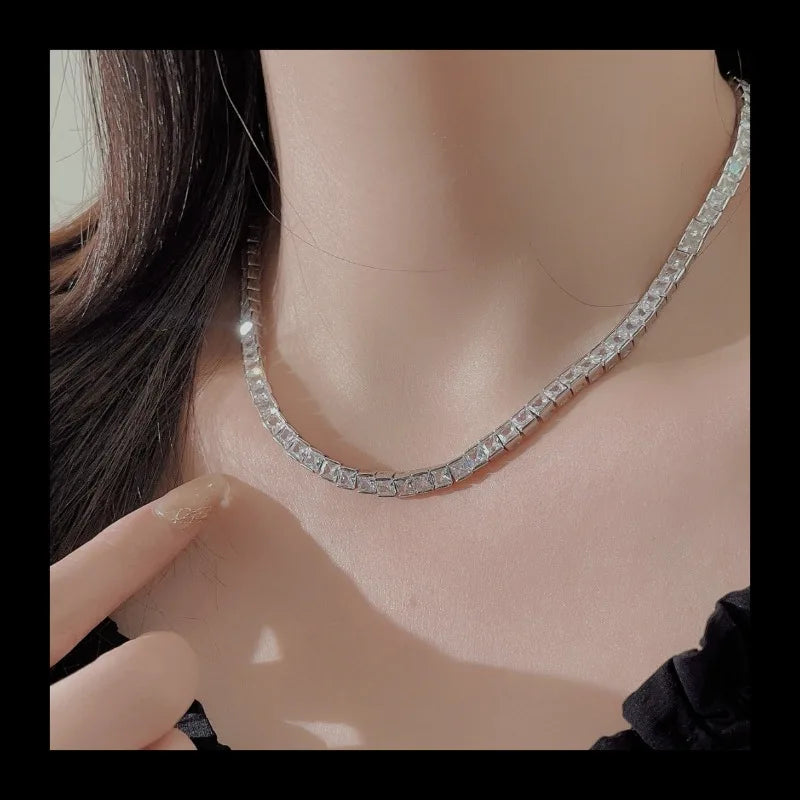 AliExpress new personalized S925 silver zircon necklace simple necklace female niche design sense