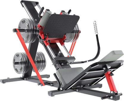 Hack Squat Leg Press Machine for Home Gym, 2 in 1 Adjustable Exercise Workout, Lower Body Equipment with Weight Storage for Home