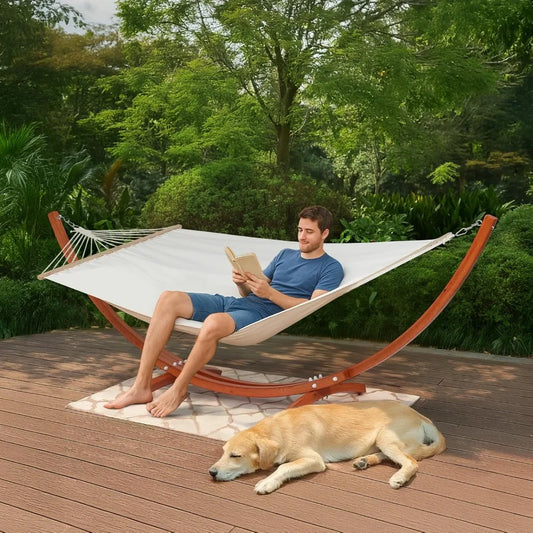 ONCLOUD 14 Ft Wooden Arc Hammock Stand Double Person Hammock Stand Only, Heavy Duty 400 LBS, Amber Yellow
