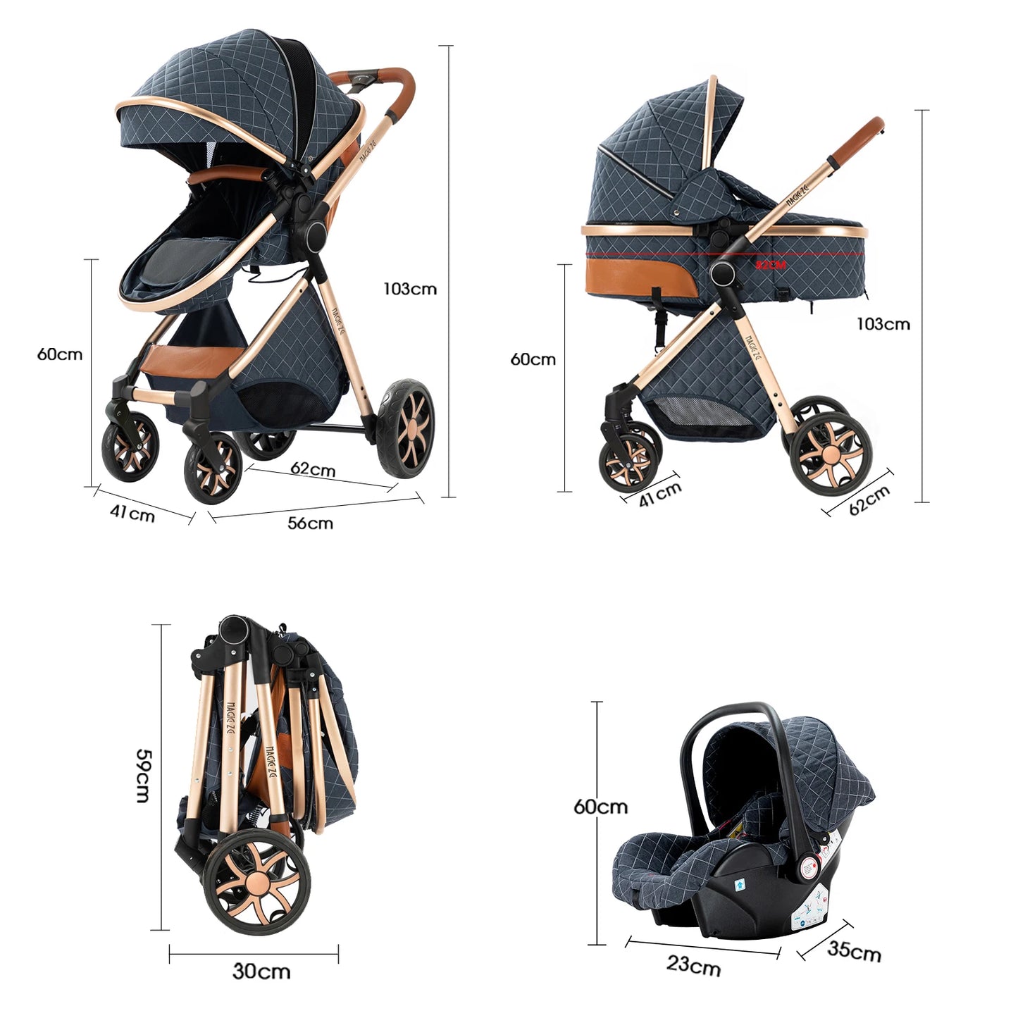 Baby Stroller 3-in-1 Lightweight stroller Travel System Multifunctional Pram with Aluminum Frame Compact Stroller for Newborn