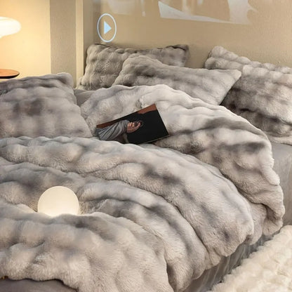 ZYFAB Fluffy Plush Shaggy Bedding Set 4 Pieces Super Soft Winter Reversible Duvet Cover Set Gray Queen