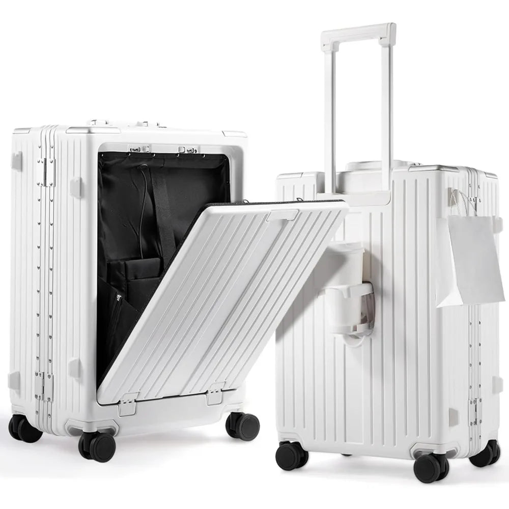 20 Inch Carry On Luggage TSA Approved, Aluminum Frame Zipperless Luggage Carry On with Compartment for Short Trips