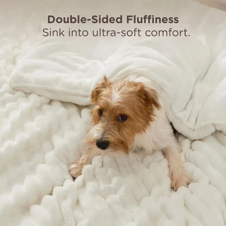 Fluffy Comforter Set Queen Super Soft Faux Fur Bed Set Cream White, Warm Plush Fleece Winter Bedding, 3 Pieces, 1 Shaggy Fuzzy A