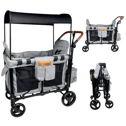 2 Seat Baby Stroller，Multifunctional Twins handcart, 6 Months Plus, Detachable canopy Storage vehicle, Outdoor camping vehicle