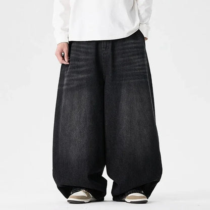 Men'S Plus Size Jeans Japanese Retro Hong Kong Style Jeans Loose Casual Wide Leg Pants Casual Pants Hip-Hop Pants