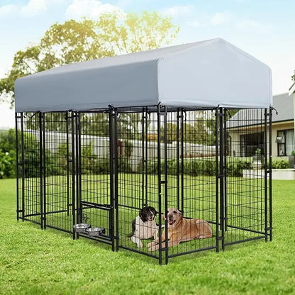 Outdoor Dog Kennel for Large Dogs, 8x4x6 FT Dog Enclosure with Waterproof, Heavy Duty Welded Wire Steel Dog Playpen Fence with