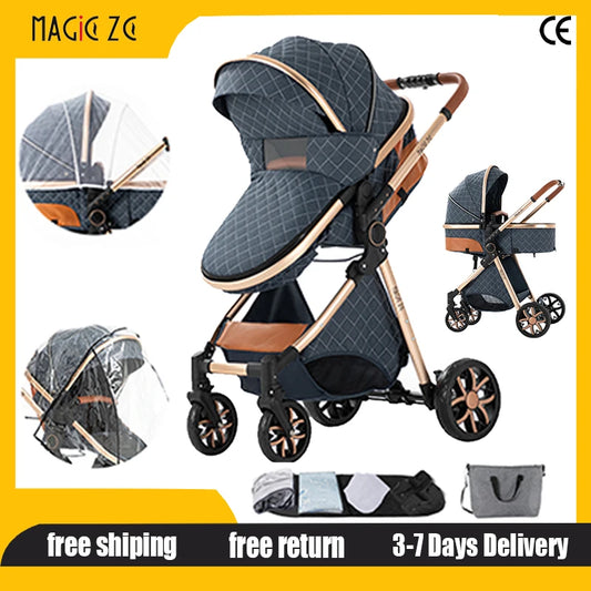 2-in-1 Portable Baby Stroller Foldable Pushchair Lightweight Travel System Pram Newborn Buggy  New Model Carriage