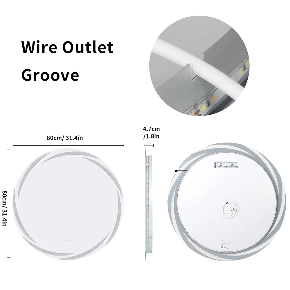 LUVODI 80CM Modern LED Bathroom Wall Mirror with Circle Backlight Illuminated Vanity Mirror with Defogging Feature for Bath