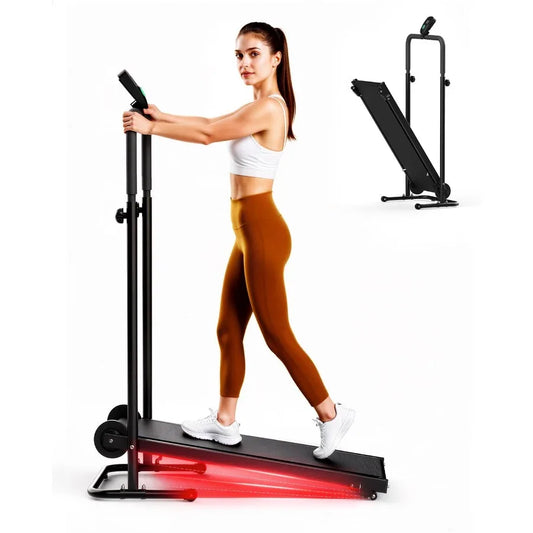 Non-Electric Motorless Treadmill for home gym use, high-density PVC belt in black with ultra-smooth low-friction surface and si