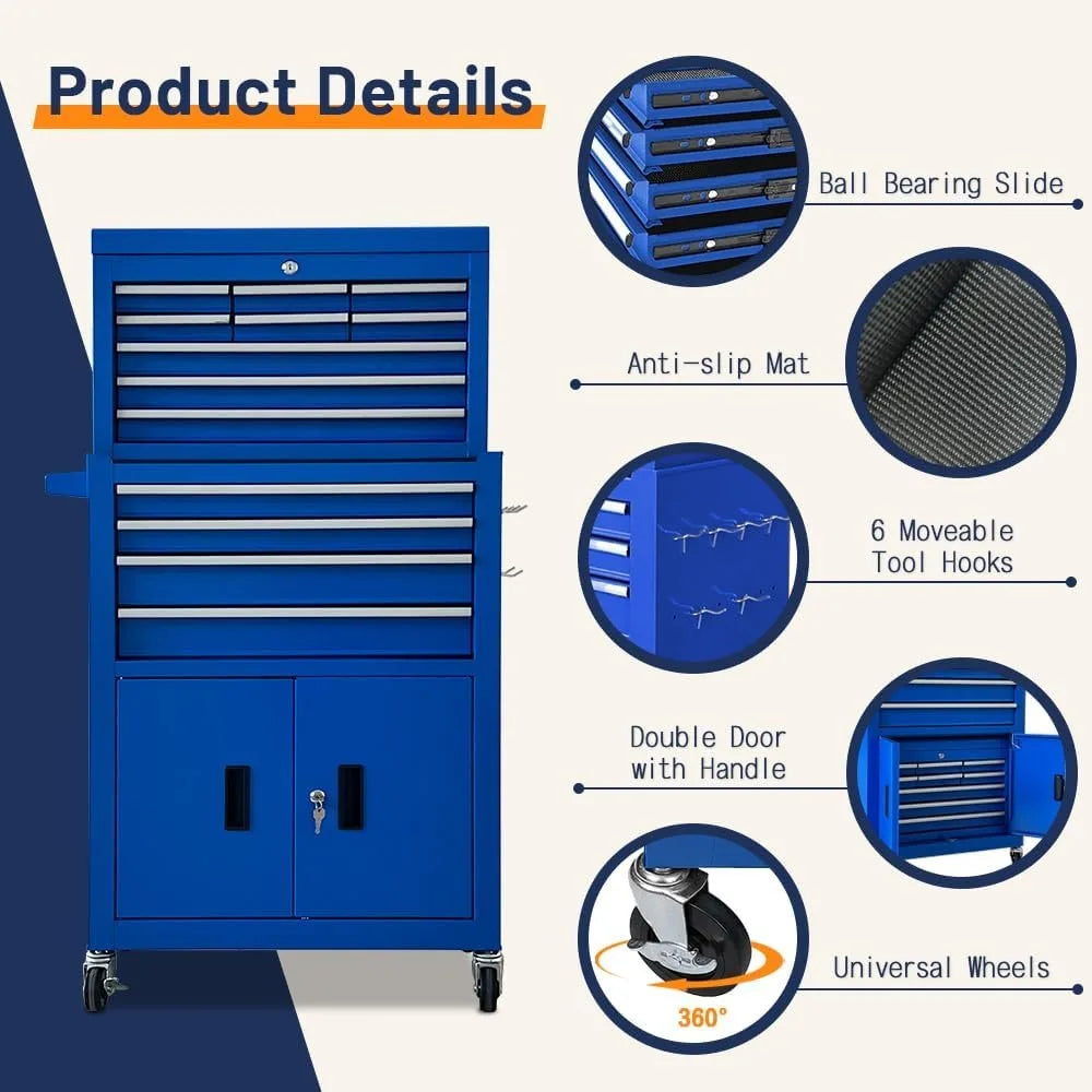 Montezuma SM200B 22.5-Inch Portable Triangle Toolbox - Heavy-Duty Steel - Metric and SAE Storage Chest - Weather Resistant