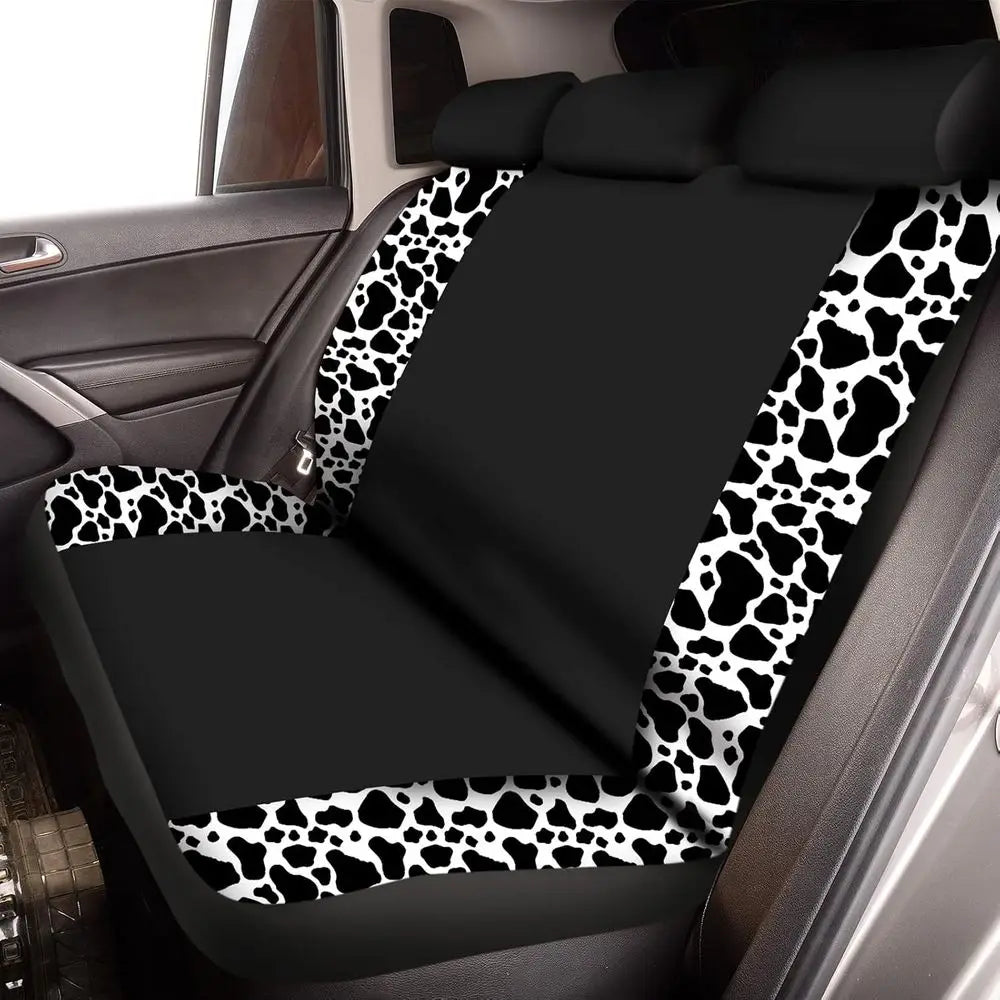 26 Pcs Cow Print Car Accessories Cow Print Seat Covers Set Steering Wheel Cup Holders Foot Armrest Pads License Plate Seat Belt