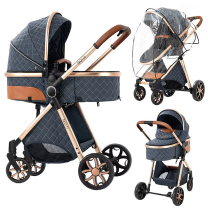 2-in-1 Portable Baby Stroller Foldable Pushchair Lightweight Travel System Pram Newborn Buggy  New Model Carriage