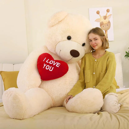 6ft Red Heart Giant Teddy Bear Stuffed Animal with Embroidered I Love You for Girlfriend Christmas Birthday Gift White Huge Val
