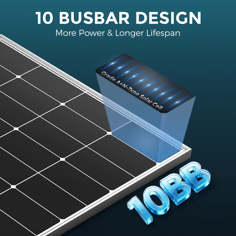 RVPOZWER 300W Solar Panels 10BB N-Type Monocrystalline 25% High Efficiency for RV Home Rooftop Off Grid Systems Trailer Boat Use