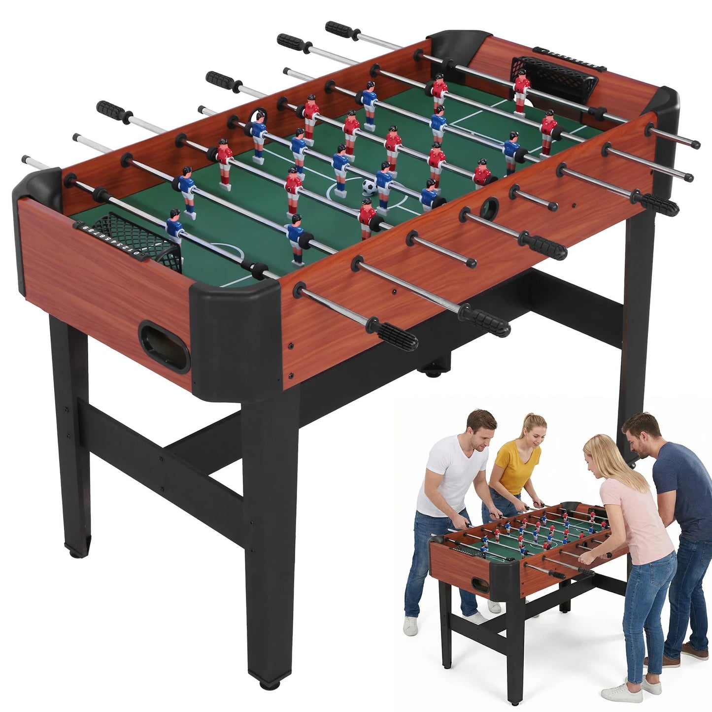 47 Inch Soccer Game Table with Score Keeper Indoor Foos Ball Table with Counterbalanced & Uniformed Men for Home Family Adults