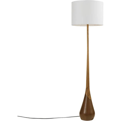 Novogratz x Globe Harrington 65" Floor Lamp, 2-Tone Faux Wood Base, White Fabric Shade, Socket Rotary Switch 6722